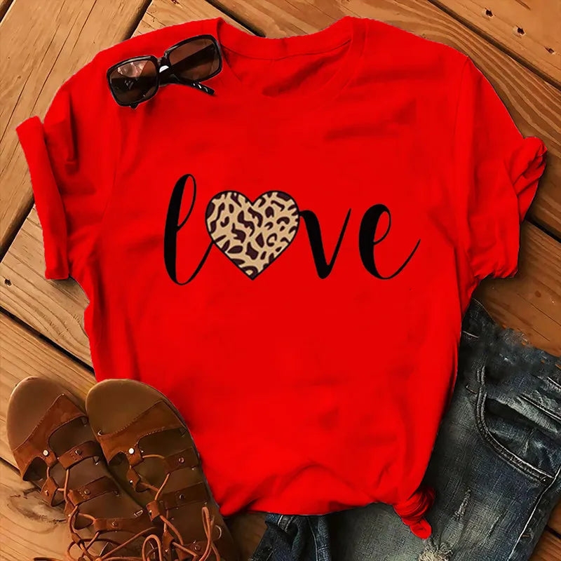 LVSANW Leopard Love Print Women T Shirt Short Sleeve O Neck Loose Women Tshirt Ladies Fashion Tee Shirt Tops Clothes Camisetas Mujer