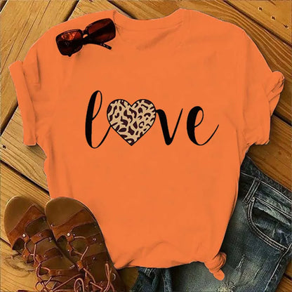 LVSANW Leopard Love Print Women T Shirt Short Sleeve O Neck Loose Women Tshirt Ladies Fashion Tee Shirt Tops Clothes Camisetas Mujer