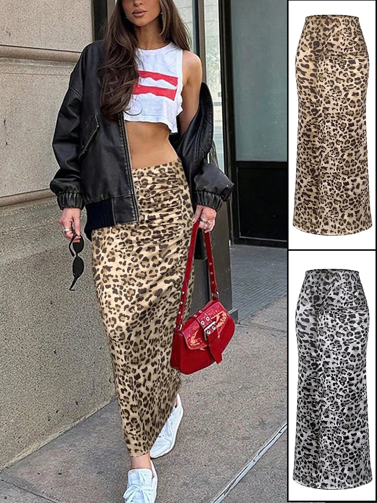 LVSANW Leopard Print maxi skirt women High Waist Hip Package Slim Midi Skirts Female Sping Summer Fashion long vintage skirts for women