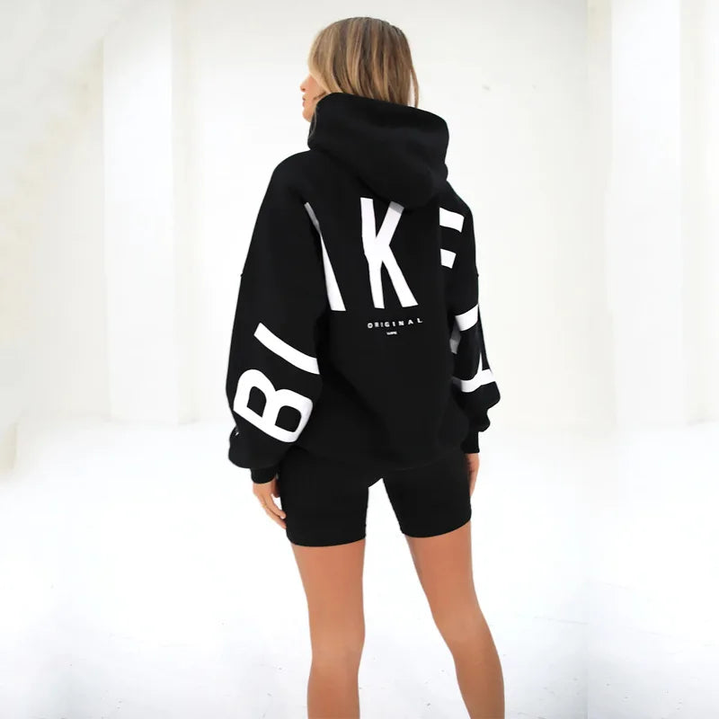 LVSANW Letter Print Hoodies Women Fashion Long Sleeves Loose Hood Shirt High Street Winter Autumn Female Sweatshirts Casual Y2K Clothes