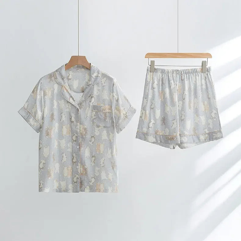 LVSANW Lightweight Bamboo Cotton Double-layer Yarn Shorts Set Paired with Simple Printed Women's Summer Pajamas Suitable for Home Wear