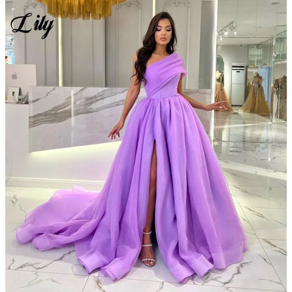 LVSANW Lily Black One Shoulder Prom Dress Elegant Backless Evening Gown for Woman Organza Side Split Party Dresses robe de soirée femme