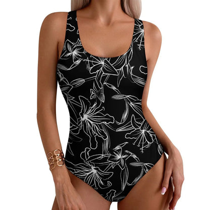 LVSANW Lily Floral Swimsuit Sexy White Flower Print One-Piece Swimwear Push Up Swimsuits Classic Holiday Pool Monokini