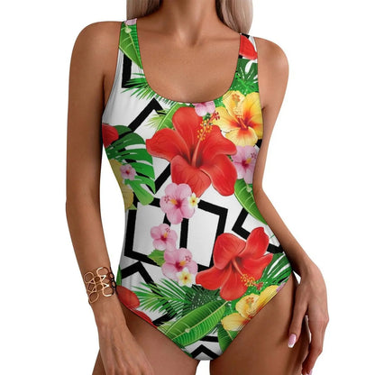 LVSANW Lily Floral Swimsuit Sexy White Flower Print One-Piece Swimwear Push Up Swimsuits Classic Holiday Pool Monokini