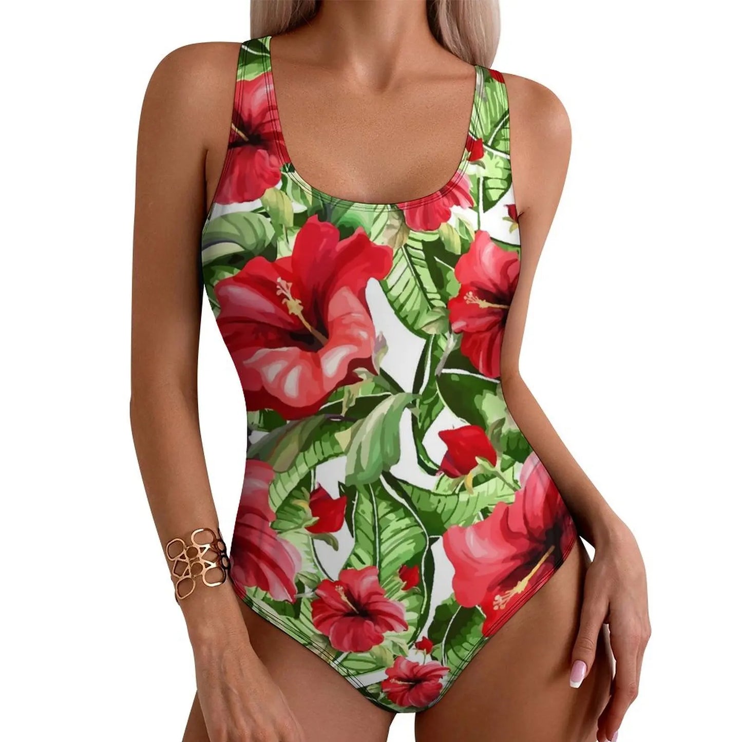 LVSANW Lily Floral Swimsuit Sexy White Flower Print One-Piece Swimwear Push Up Swimsuits Classic Holiday Pool Monokini