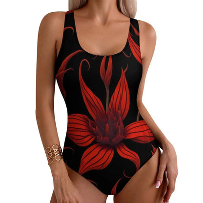 LVSANW Lily Floral Swimsuit Sexy White Flower Print One-Piece Swimwear Push Up Swimsuits Classic Holiday Pool Monokini