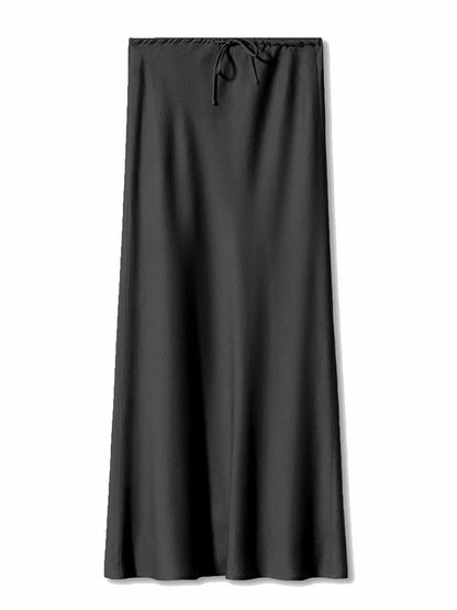 LVSANW Long Black Satin Skirts For Women 2025 Spring Summer Straight Maxi Green Skirt Elegant Beige Women Satin Silk Skirts Long Brown