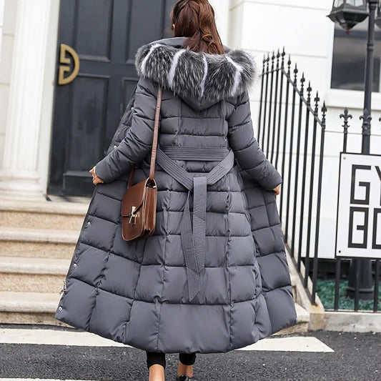 LVSANW Long Down Cotton Parkas Coat Female New Winter Over Knee Loose Large Fur Collar Hooded Warm Thick Parkas Women  Padded Overcoat