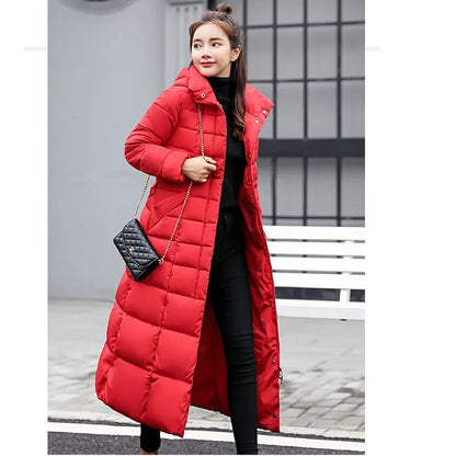 LVSANW Long Down Cotton Parkas Coat Female New Winter Over Knee Loose Large Fur Collar Hooded Warm Thick Parkas Women  Padded Overcoat