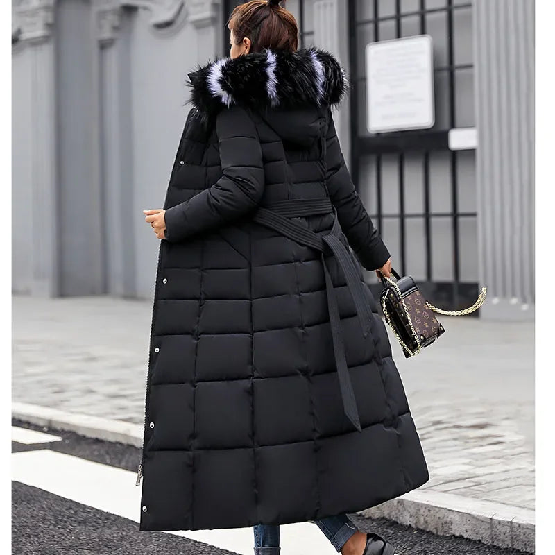 LVSANW Long Down Cotton Parkas Coat Female New Winter Over Knee Loose Large Fur Collar Hooded Warm Thick Parkas Women  Padded Overcoat