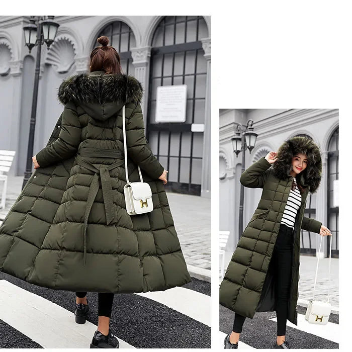 LVSANW Long Down Cotton Parkas Coat Female New Winter Over Knee Loose Large Fur Collar Hooded Warm Thick Parkas Women  Padded Overcoat