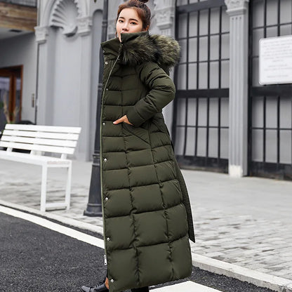 LVSANW Long Down Cotton Parkas Coat Female New Winter Over Knee Loose Large Fur Collar Hooded Warm Thick Parkas Women  Padded Overcoat