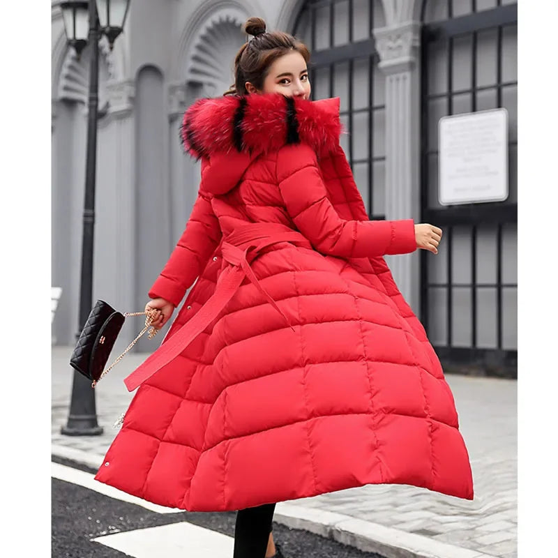 LVSANW Long Down Cotton Parkas Coat Female New Winter Over Knee Loose Large Fur Collar Hooded Warm Thick Parkas Women  Padded Overcoat