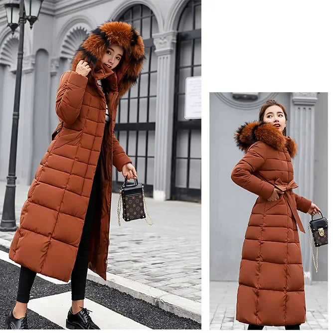 LVSANW Long Down Cotton Parkas Coat Female New Winter Over Knee Loose Large Fur Collar Hooded Warm Thick Parkas Women  Padded Overcoat