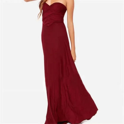 LVSANW Long Skirt, Bridesmaid Dress European and American Solid Colors, Various Ways To Wear, Sexy Strappy Red Dress