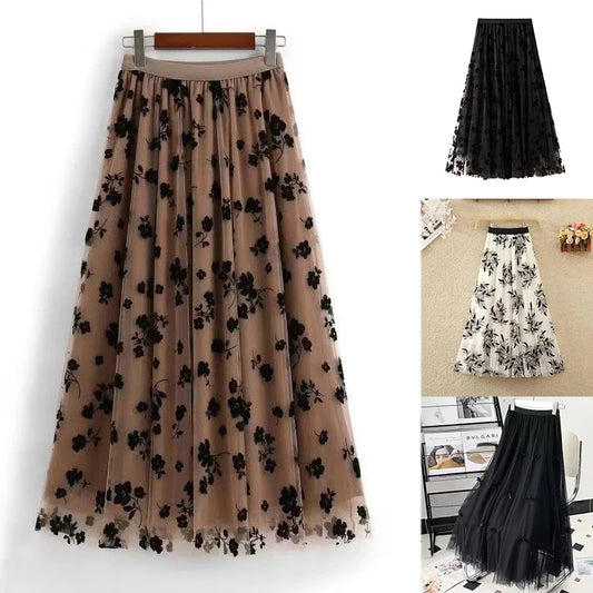 LVSANW Long Skirt Korean Fashion Harajuku Kawaii Y2k Midi Maxi Tull Skirt Autumn Vintage Elastic High Waist Streetwear Black Skirt