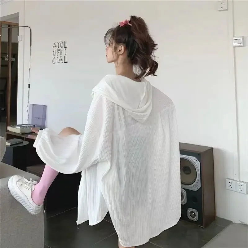 LVSANW Long Sleeve Fashion Woman Blouse 2024 Hat Coats Youthful Elegant Women's Shirts Oversized Shirt Blouses Top & Stylish White