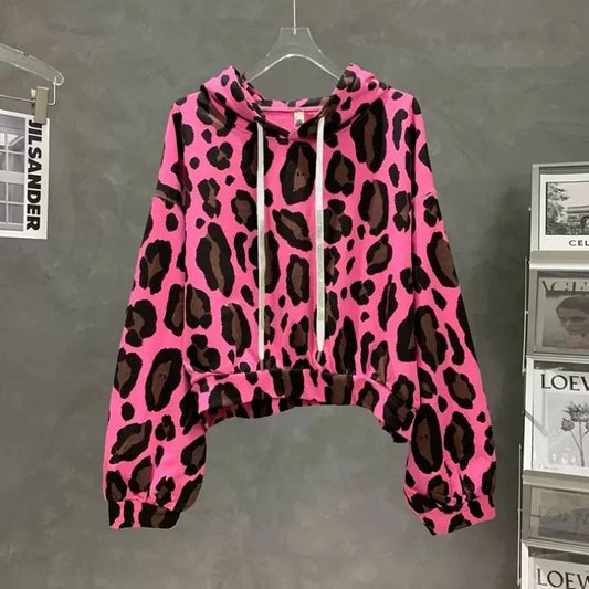 LVSANW Long Sleeve Hooded Leopard Print Loose Hoodies Sweatshirts Spring Autumn Street Casual Youth Tops Fashion Trend Women Clothing