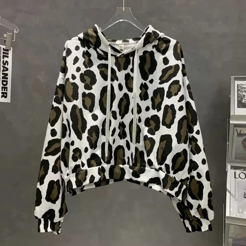 LVSANW Long Sleeve Hooded Leopard Print Loose Hoodies Sweatshirts Spring Autumn Street Casual Youth Tops Fashion Trend Women Clothing