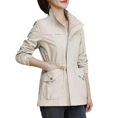 LVSANW Long Sleeve Women Coat Women Windbreaker Jacket Stylish Women's Double Layer Windbreaker with Stand Collar Zipper for Autumn