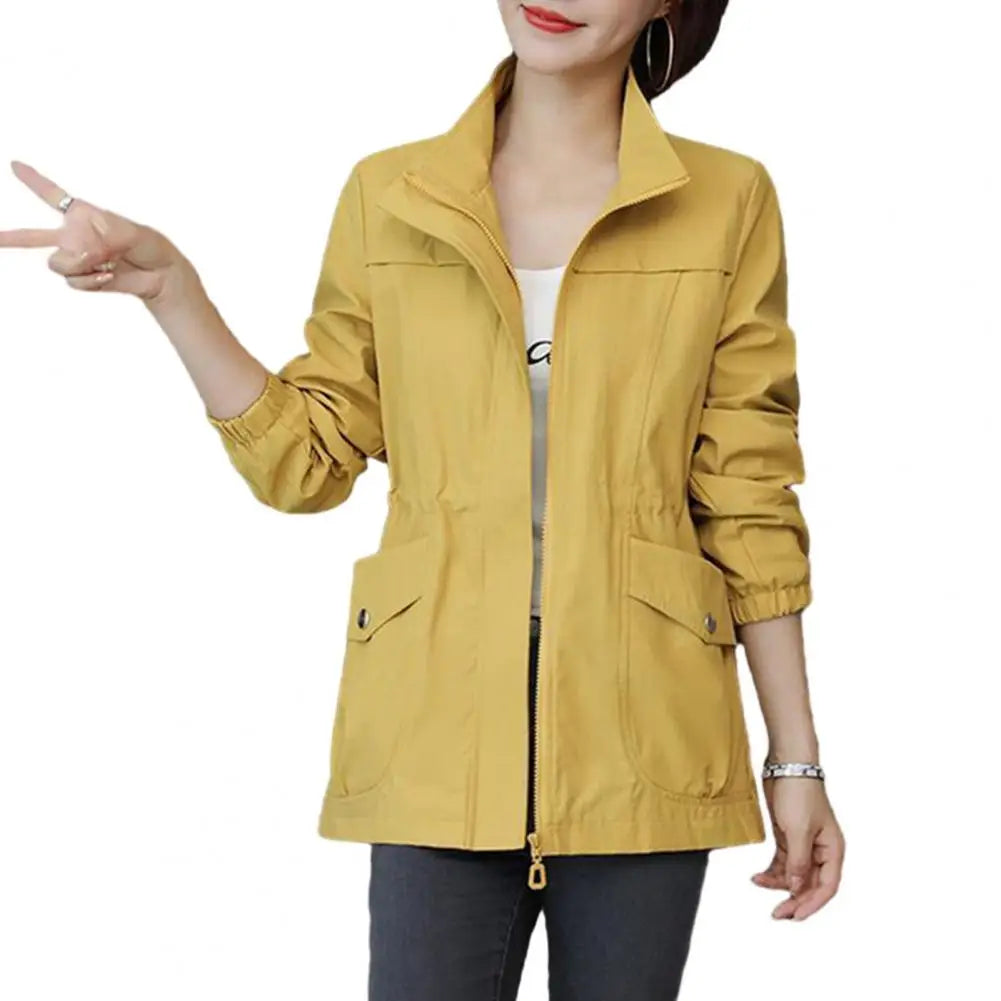 LVSANW Long Sleeve Women Coat Women Windbreaker Jacket Stylish Women's Double Layer Windbreaker with Stand Collar Zipper for Autumn