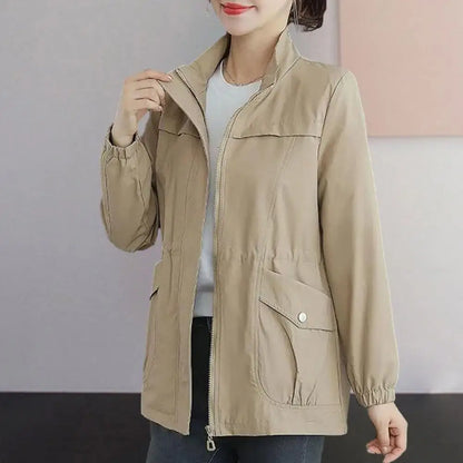 LVSANW Long Sleeve Women Coat Women Windbreaker Jacket Stylish Women's Double Layer Windbreaker with Stand Collar Zipper for Autumn