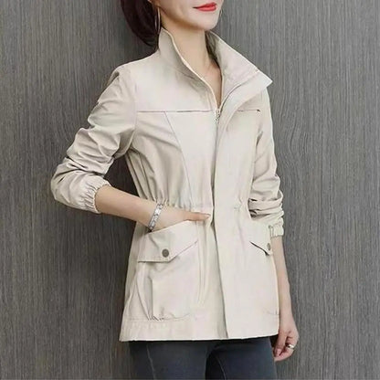 LVSANW Long Sleeve Women Coat Women Windbreaker Jacket Stylish Women's Double Layer Windbreaker with Stand Collar Zipper for Autumn