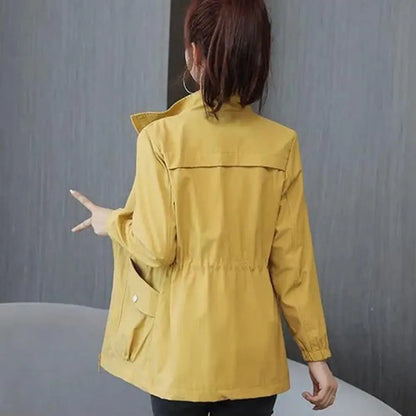 LVSANW Long Sleeve Women Coat Women Windbreaker Jacket Stylish Women's Double Layer Windbreaker with Stand Collar Zipper for Autumn