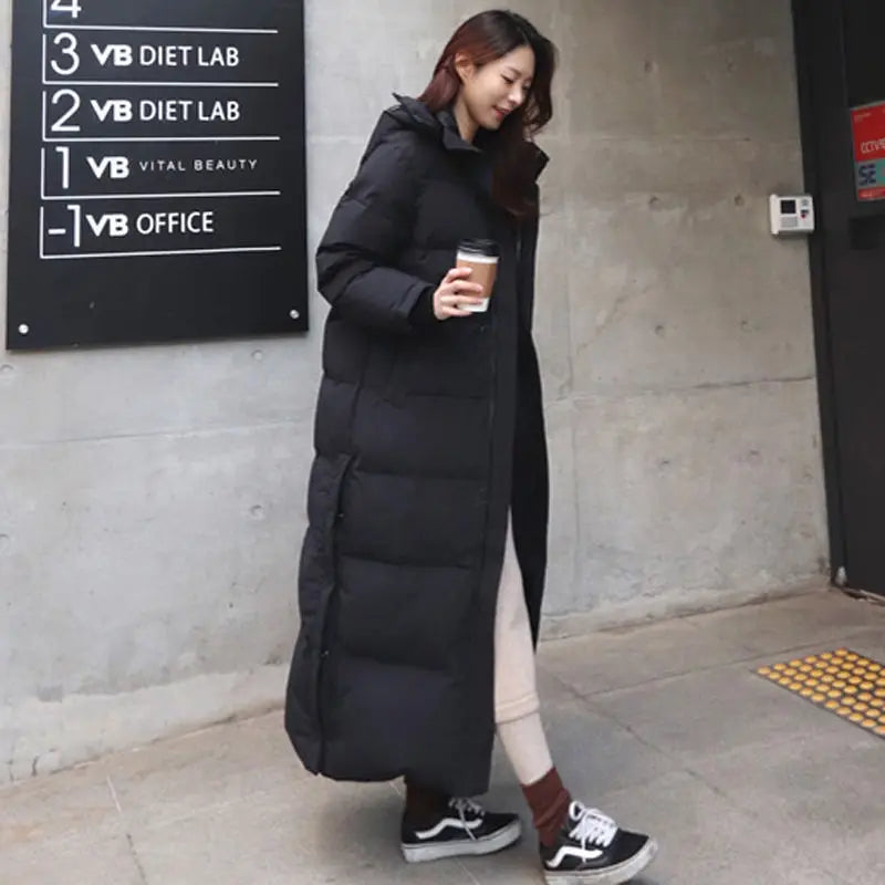 LVSANW Long Winter Jacket Parka Maxi X-Long Women Coat Casual Loose Overcoat Female Clothing Outerwear Cotton Down Hood Fluff