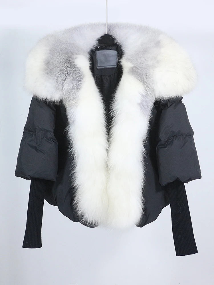 LVSANW Loose Natural Real Fox Fur Collar Coat Thick New European Fashion White Duck Down Jacket Winter Women Warm Luxury Outerwear