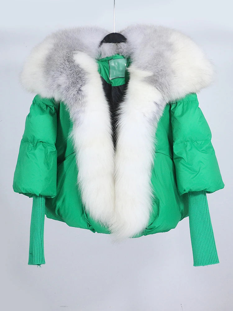 LVSANW Loose Natural Real Fox Fur Collar Coat Thick New European Fashion White Duck Down Jacket Winter Women Warm Luxury Outerwear