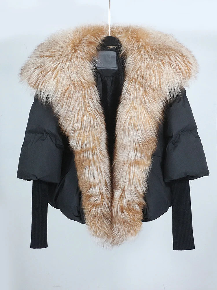 LVSANW Loose Natural Real Fox Fur Collar Coat Thick New European Fashion White Duck Down Jacket Winter Women Warm Luxury Outerwear