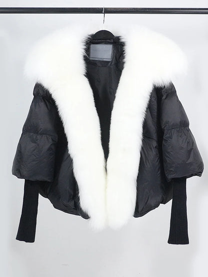 LVSANW Loose Natural Real Fox Fur Collar Coat Thick New European Fashion White Duck Down Jacket Winter Women Warm Luxury Outerwear