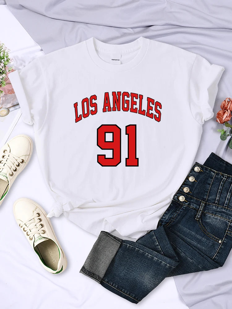 LVSANW Los Angeles 91 Team Uniform Tshirt Fashion Summer Short Sleeve Tops Street Casual Tee Clothes Korean Sport Cool Women T Shirts