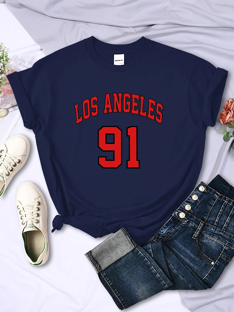 LVSANW Los Angeles 91 Team Uniform Tshirt Fashion Summer Short Sleeve Tops Street Casual Tee Clothes Korean Sport Cool Women T Shirts