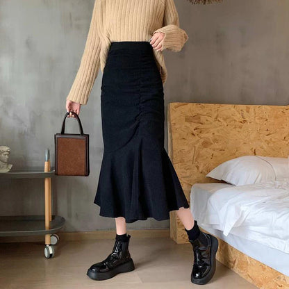 LVSANW Lucyever Fashion High Waist Midi Skirts for Women 2025 Spring Slim Fit  Hip Mermaid Skirt Woman Korean Ruffles Brown Skirts 2XL