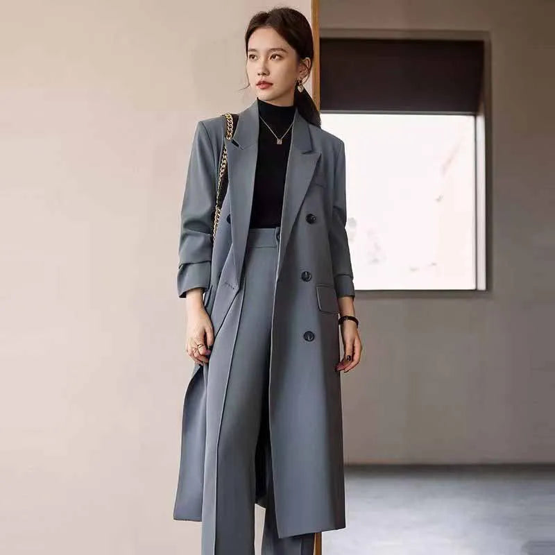 LVSANW Lucyever Korean Style Chic Office Lady Long Blazers Elegant Double Breasted Blazer Jacket Women Fashion Streetwear Trench Coat