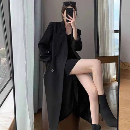 LVSANW Lucyever Korean Style Chic Office Lady Long Blazers Elegant Double Breasted Blazer Jacket Women Fashion Streetwear Trench Coat