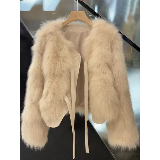 LVSANW Luxurious Lightweight Cropped Fox Fur Jacket For Women 2024 Autumn/Winter New Arrival Korean Style Versatile Thickened Top