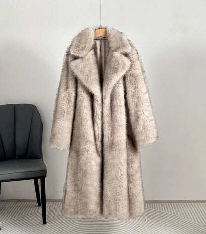 LVSANW Luxury  Aesthetic Long Faux Fur Coat Women WinterFluffy Gradient Fox Fur Jacket Female Furry Overcoat