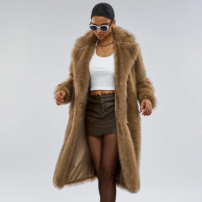 LVSANW Luxury  Aesthetic Long Faux Fur Coat Women WinterFluffy Gradient Fox Fur Jacket Female Furry Overcoat