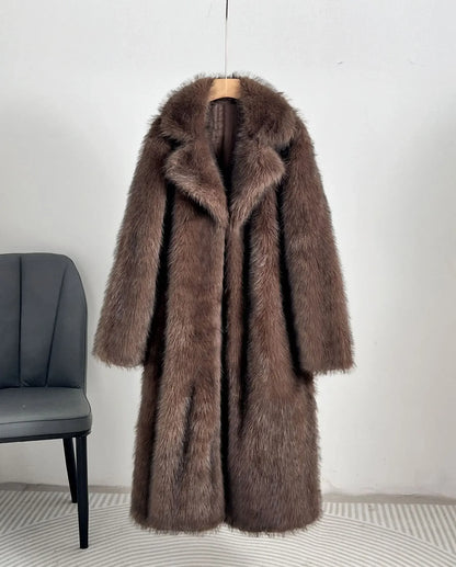 LVSANW Luxury  Aesthetic Long Faux Fur Coat Women WinterFluffy Gradient Fox Fur Jacket Female Furry Overcoat