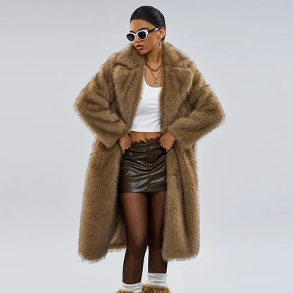 LVSANW Luxury  Aesthetic Long Faux Fur Coat Women WinterFluffy Gradient Fox Fur Jacket Female Furry Overcoat