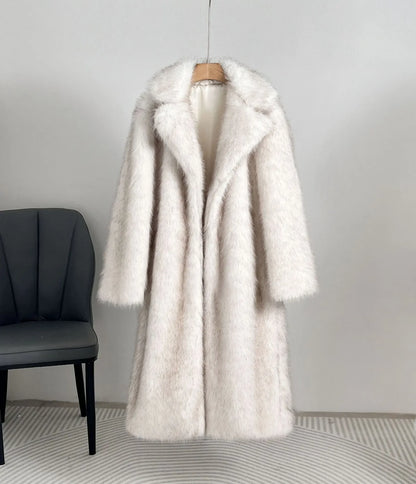 LVSANW Luxury  Aesthetic Long Faux Fur Coat Women WinterFluffy Gradient Fox Fur Jacket Female Furry Overcoat