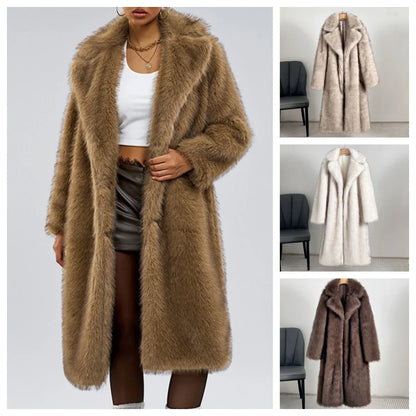 LVSANW Luxury  Aesthetic Long Faux Fur Coat Women WinterFluffy Gradient Fox Fur Jacket Female Furry Overcoat