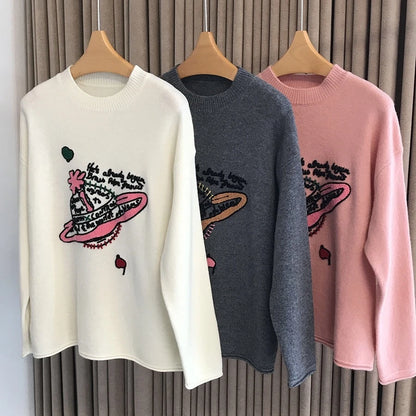 LVSANW Luxury Brand Design Saturn Knit Embroider Long Sleeves Pullover Sweater  For Women Top Pull Knitwear Ladies Outerwears Clothing