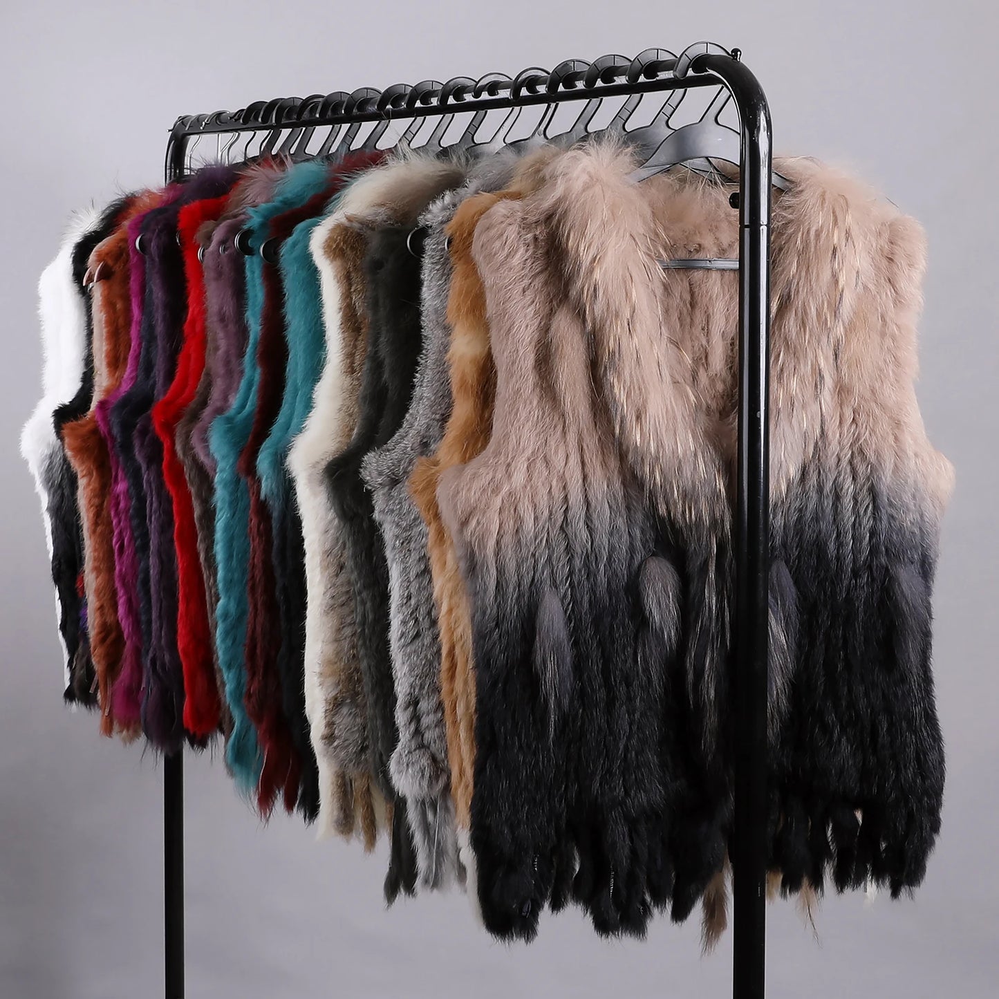 LVSANW Luxury Women's Genuine Premium Long Hair Rabbit Fur Knit Vest Raccoon Fur Trim Gilet Lady Sleeveless Waistcoat Real Fur Jacket