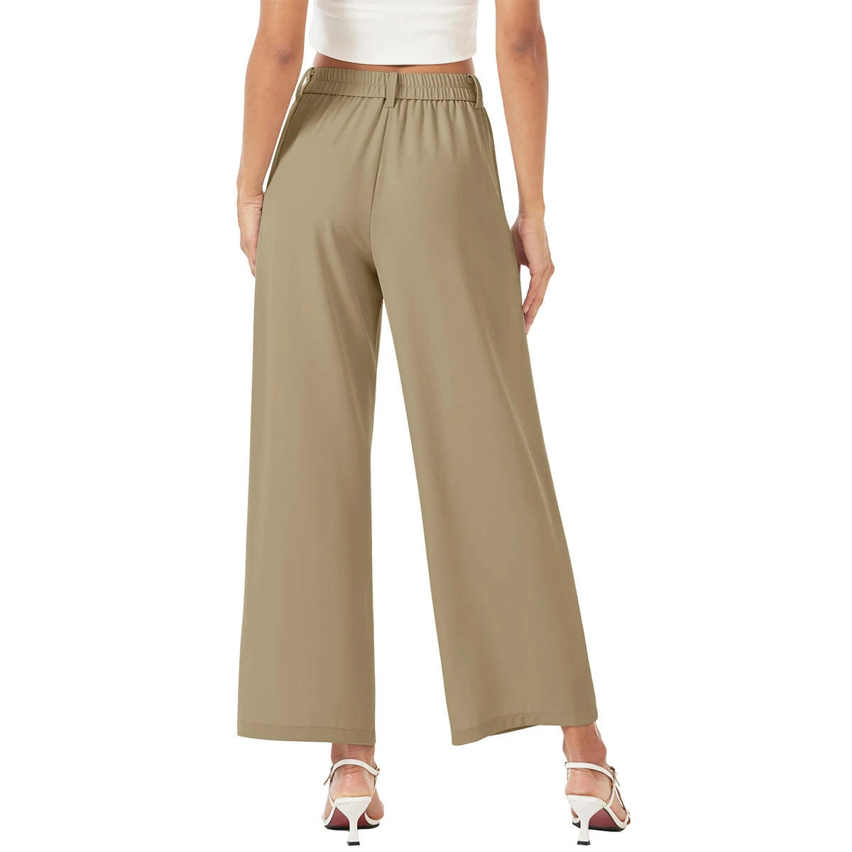 LVSANW MAGCOMSEN Women's Business Casual Pants Narrow Waist Wide Leg Work Dress Pants Summer Lightweight Breathable