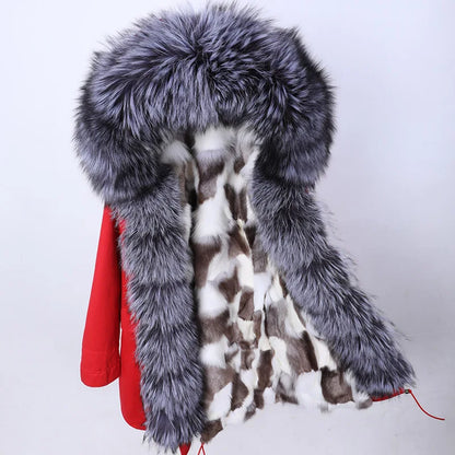 LVSANW Maomaokong 2025 Winter Long Jacket Real Fur Coat Women Clothes Large Fur Collar Detachable Natural Fox Lining Parkas Leather Fur