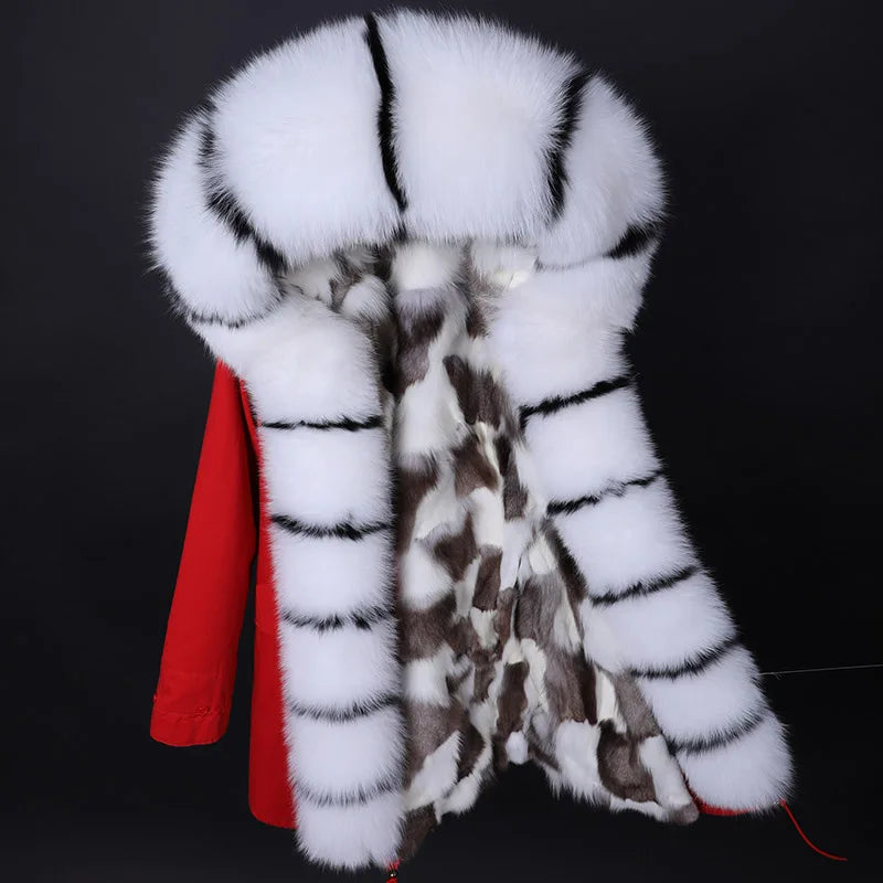 LVSANW Maomaokong 2025 Winter Long Jacket Real Fur Coat Women Clothes Large Fur Collar Detachable Natural Fox Lining Parkas Leather Fur